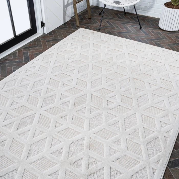 Talaia Neutral Geometric Ivory 3 ft. x 5 ft. Indoor/Outdoor Area Rug