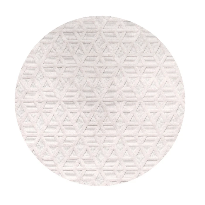 Talaia Neutral Geometric Ivory 5' Round Indoor/Outdoor Area Rug