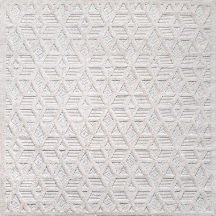 Talaia Neutral Geometric Ivory 5' Square Indoor/Outdoor Area Rug