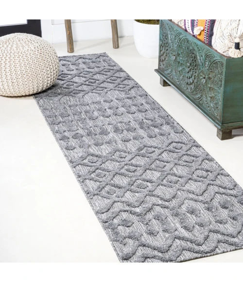 Peralta Moroccan Diamond Dark Gray 2 ft. x 8 ft. Indoor/Outdoor Runner Rug