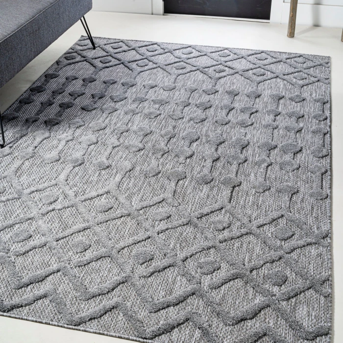 Peralta Moroccan Diamond Dark Gray 8 ft. x 10 ft. Indoor/Outdoor Area Rug