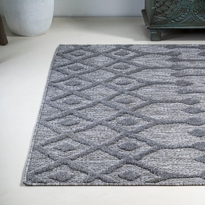 Peralta Moroccan Diamond Dark Gray 8 ft. x 10 ft. Indoor/Outdoor Area Rug