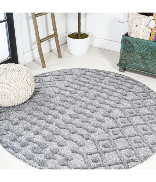 Peralta Moroccan Diamond Dark Gray 5' Round Indoor/Outdoor Area Rug