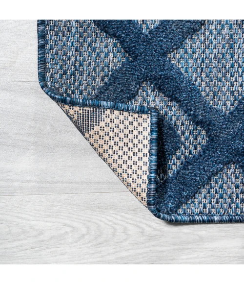 Peralta Moroccan Diamond Navy 5' Round Indoor/Outdoor Area Rug