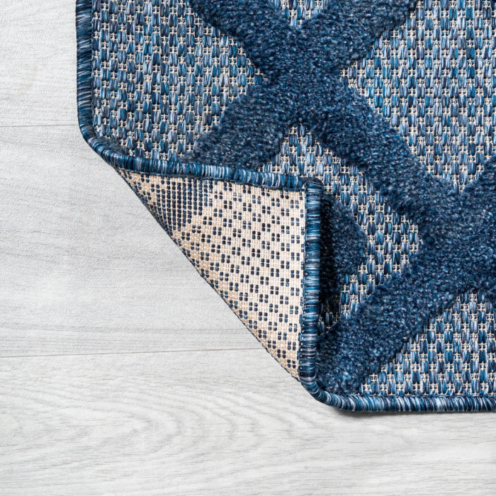 Peralta Moroccan Diamond Navy 5' Round Indoor/Outdoor Area Rug