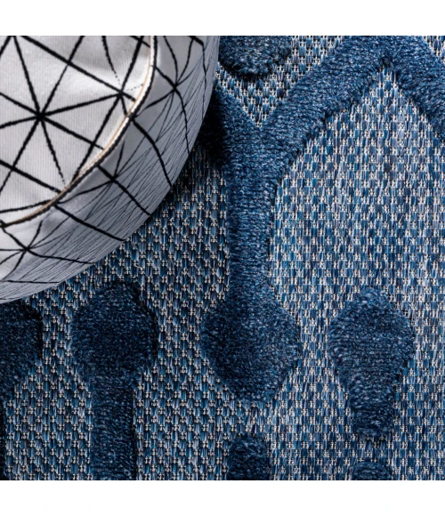 Peralta Moroccan Diamond Navy 5' Round Indoor/Outdoor Area Rug