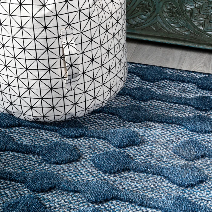 Peralta Moroccan Diamond Navy 5' Round Indoor/Outdoor Area Rug