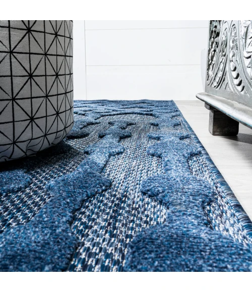 Peralta Moroccan Diamond Navy 5' Round Indoor/Outdoor Area Rug