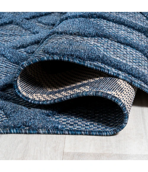 Peralta Moroccan Diamond Navy 5' Round Indoor/Outdoor Area Rug