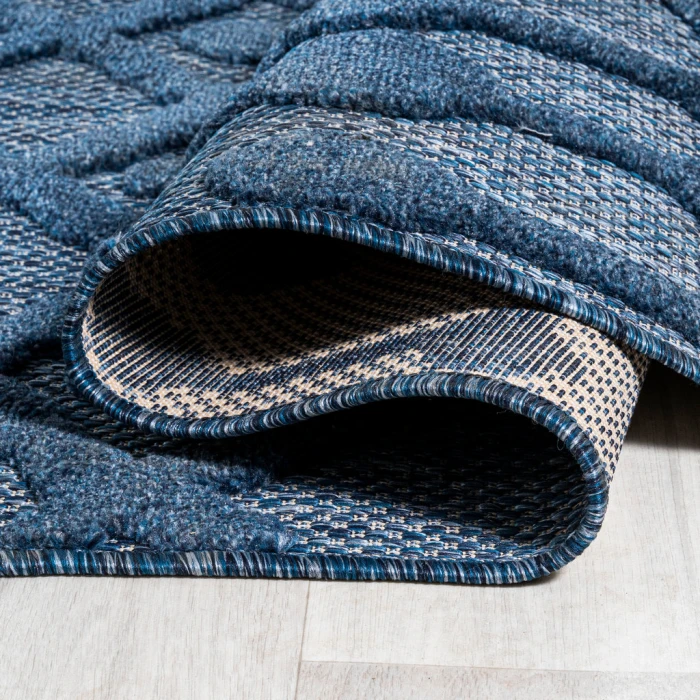 Peralta Moroccan Diamond Navy 5' Round Indoor/Outdoor Area Rug