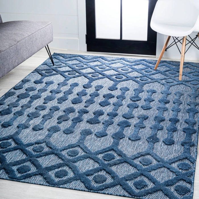 Peralta Moroccan Diamond Navy 8 ft. x 10 ft. Indoor/Outdoor Area Rug
