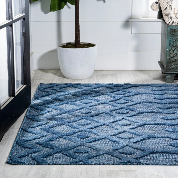 Peralta Moroccan Diamond Navy 8 ft. x 10 ft. Indoor/Outdoor Area Rug