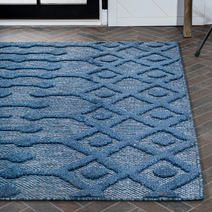 Peralta Moroccan Diamond Navy 8 ft. x 10 ft. Indoor/Outdoor Area Rug