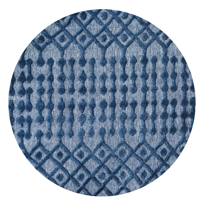 Peralta Moroccan Diamond Navy 5' Round Indoor/Outdoor Area Rug