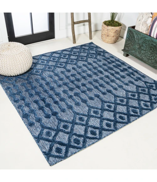 Peralta Moroccan Diamond Navy 5' Square Indoor/Outdoor Area Rug
