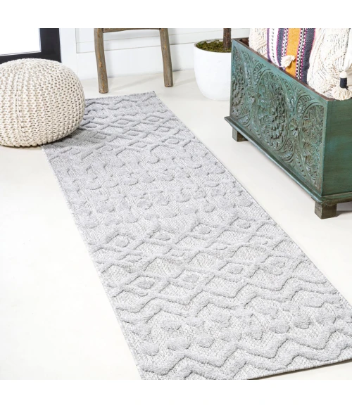 Peralta Moroccan Diamond Light Gray 2 ft. x 8 ft. Indoor/Outdoor Runner Rug