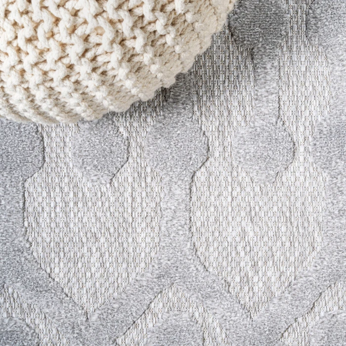 Peralta Moroccan Diamond Light Gray 5' Square Indoor/Outdoor Area Rug