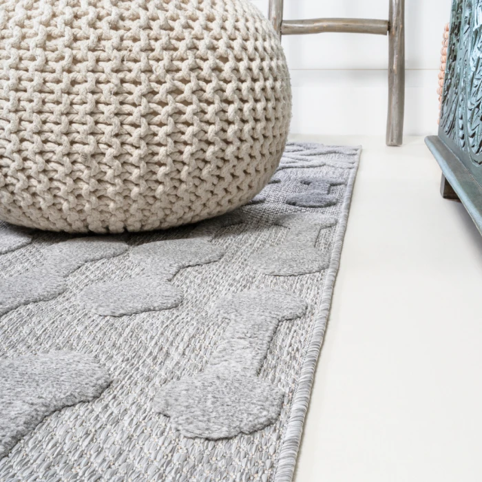 Peralta Moroccan Diamond Light Gray 5' Square Indoor/Outdoor Area Rug
