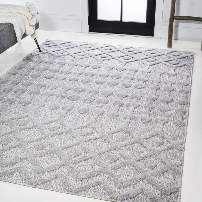 Peralta Moroccan Diamond Light Gray 8 ft. x 10 ft. Indoor/Outdoor Area Rug