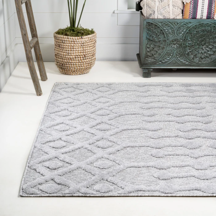 Peralta Moroccan Diamond Light Gray 8 ft. x 10 ft. Indoor/Outdoor Area Rug