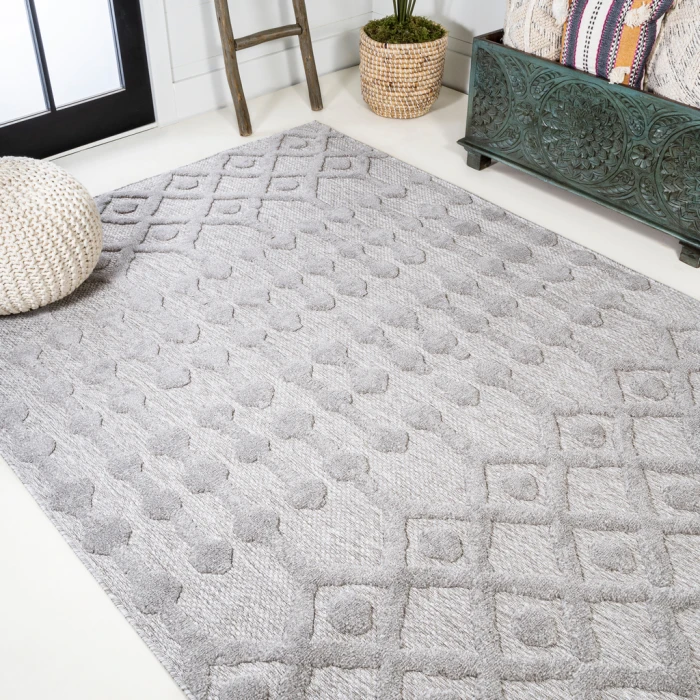 Peralta Moroccan Diamond Light Gray 8 ft. x 10 ft. Indoor/Outdoor Area Rug