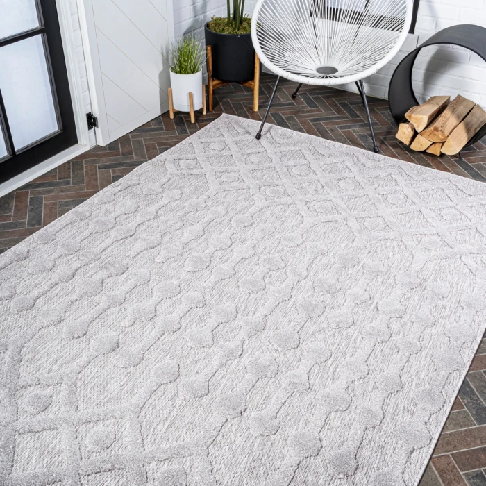 Peralta Moroccan Diamond Light Gray 8 ft. x 10 ft. Indoor/Outdoor Area Rug