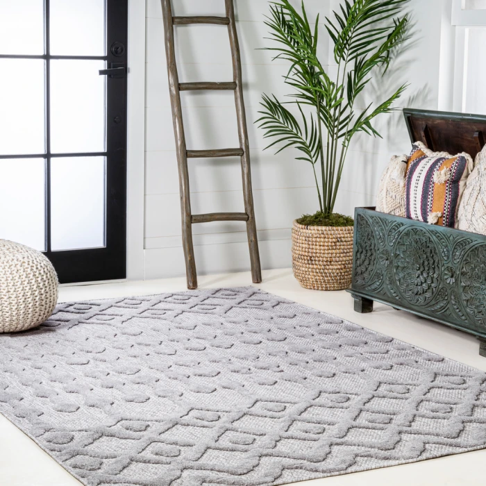 Peralta Moroccan Diamond Light Gray 8 ft. x 10 ft. Indoor/Outdoor Area Rug