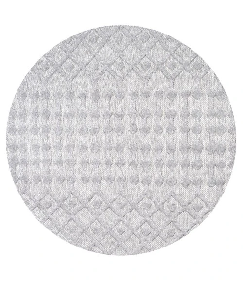 Peralta Moroccan Diamond Light Gray 5' Round Indoor/Outdoor Area Rug