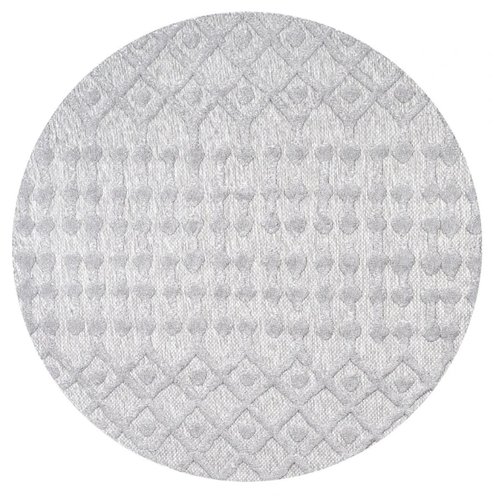 Peralta Moroccan Diamond Light Gray 5' Round Indoor/Outdoor Area Rug