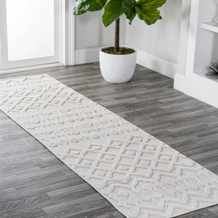 Peralta Moroccan Diamond Ivory 2 ft. x 8 ft. Indoor/Outdoor Runner Rug