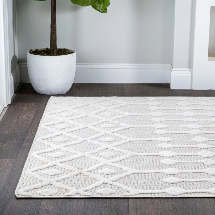 Peralta Moroccan Diamond Ivory 8 ft. x 10 ft. Indoor/Outdoor Area Rug