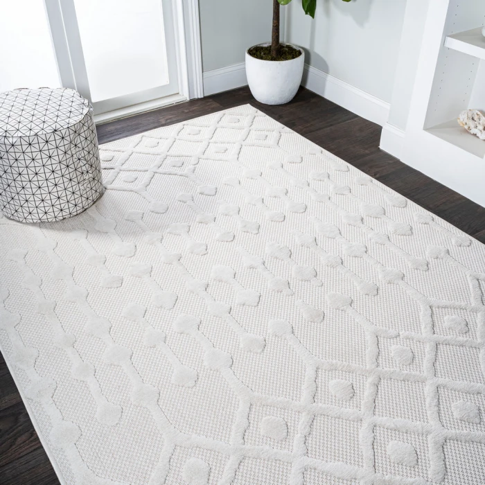 Peralta Moroccan Diamond Ivory 8 ft. x 10 ft. Indoor/Outdoor Area Rug