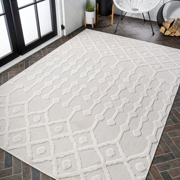 Peralta Moroccan Diamond Ivory 8 ft. x 10 ft. Indoor/Outdoor Area Rug