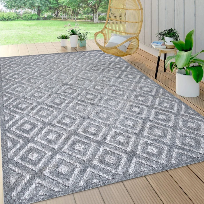 Portmany Neutral Diamond Trellis Dark Gray 4 ft. x 6 ft. Indoor/Outdoor Area Rug