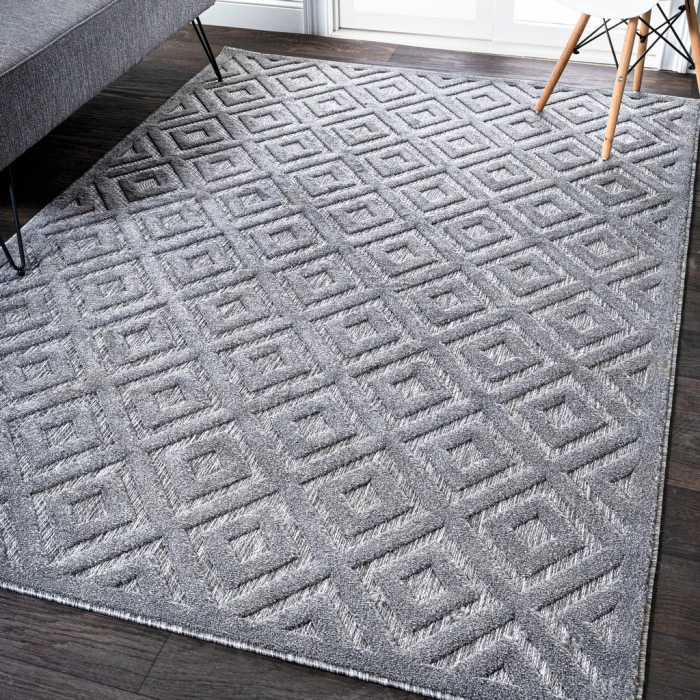Portmany Neutral Diamond Trellis Dark Gray 4 ft. x 6 ft. Indoor/Outdoor Area Rug