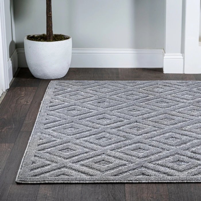 Portmany Neutral Diamond Trellis Dark Gray 4 ft. x 6 ft. Indoor/Outdoor Area Rug