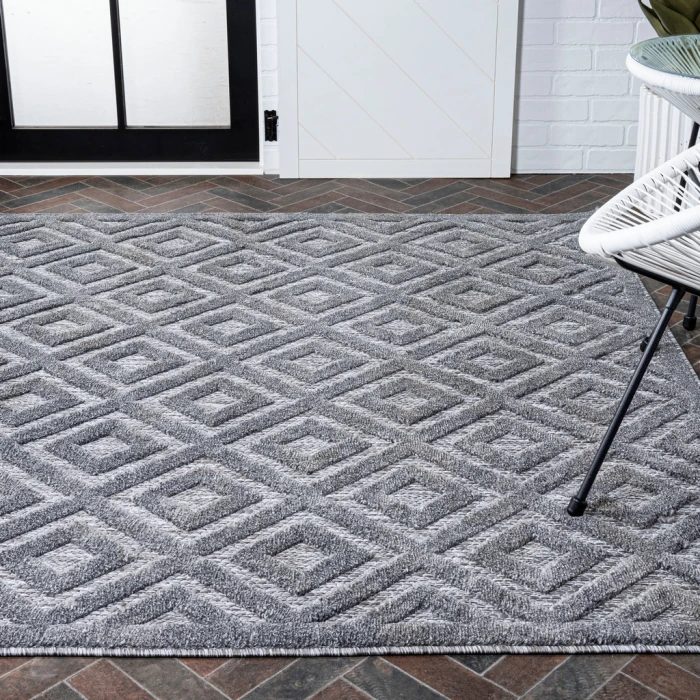 Portmany Neutral Diamond Trellis Dark Gray 4 ft. x 6 ft. Indoor/Outdoor Area Rug