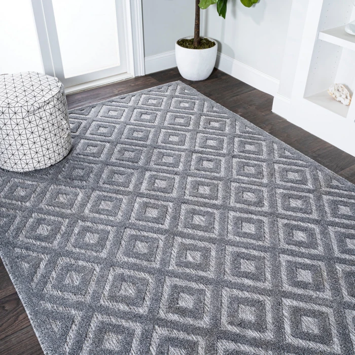 Portmany Neutral Diamond Trellis Dark Gray 4 ft. x 6 ft. Indoor/Outdoor Area Rug