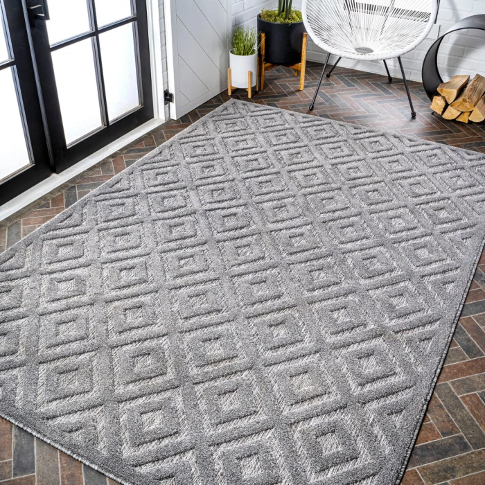Portmany Neutral Diamond Trellis Dark Gray 4 ft. x 6 ft. Indoor/Outdoor Area Rug