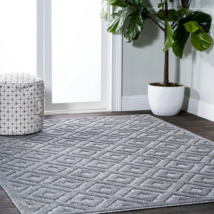 Portmany Neutral Diamond Trellis Dark Gray 4 ft. x 6 ft. Indoor/Outdoor Area Rug