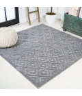 Portmany Neutral Diamond Trellis Dark Gray 5' Square Indoor/Outdoor Area Rug