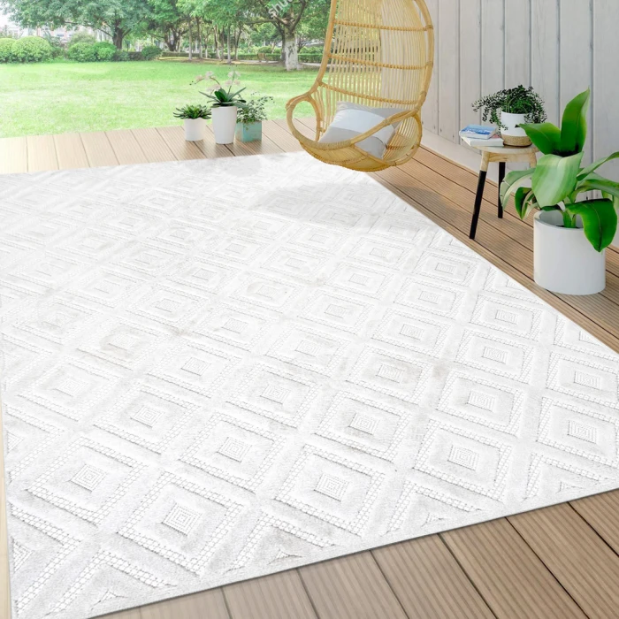 Portmany Neutral Diamond Trellis Ivory 8 ft. x 10 ft. Indoor/Outdoor Area Rug