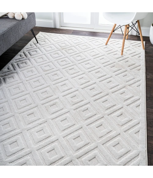 Portmany Neutral Diamond Trellis Ivory 5 ft. x 8 ft. Indoor/Outdoor Area Rug