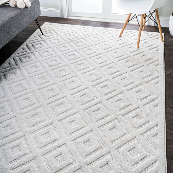 Portmany Neutral Diamond Trellis Ivory 8 ft. x 10 ft. Indoor/Outdoor Area Rug