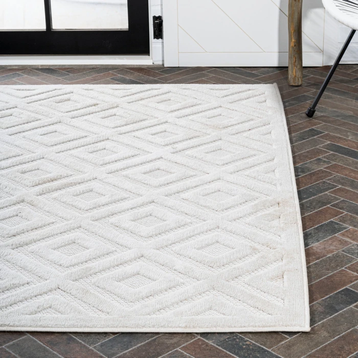 Portmany Neutral Diamond Trellis Ivory 8 ft. x 10 ft. Indoor/Outdoor Area Rug