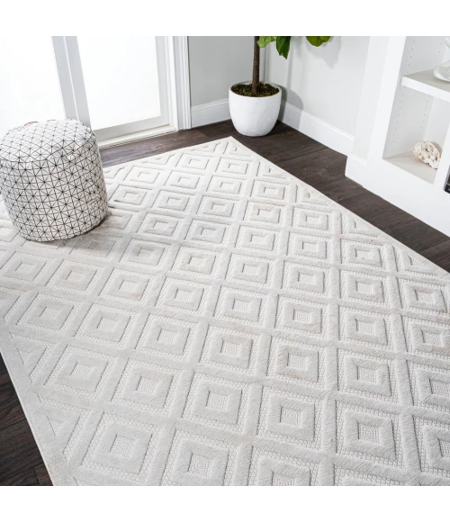 Portmany Neutral Diamond Trellis Ivory 5 ft. x 8 ft. Indoor/Outdoor Area Rug