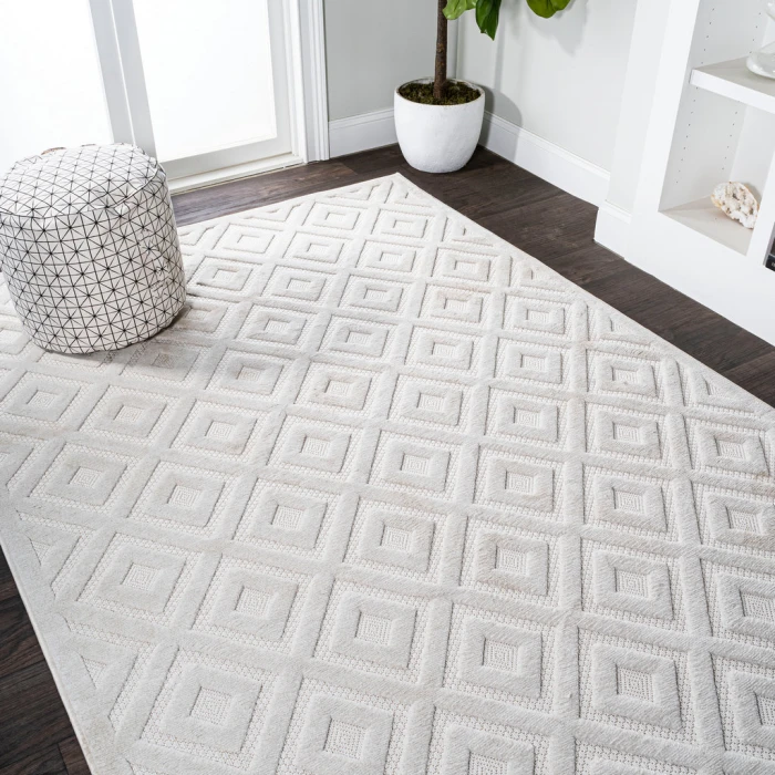 Portmany Neutral Diamond Trellis Ivory 8 ft. x 10 ft. Indoor/Outdoor Area Rug