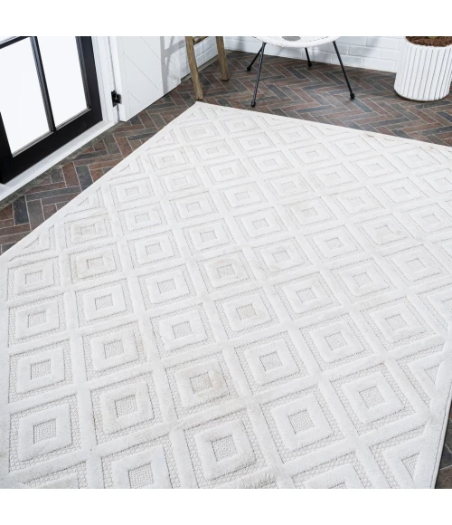 Portmany Neutral Diamond Trellis Ivory 5 ft. x 8 ft. Indoor/Outdoor Area Rug