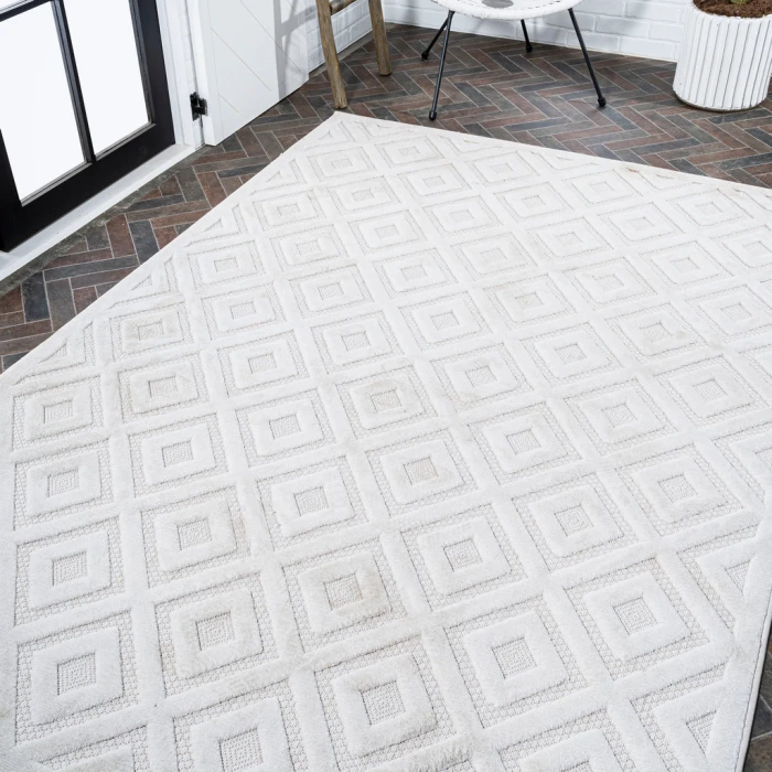 Portmany Neutral Diamond Trellis Ivory 8 ft. x 10 ft. Indoor/Outdoor Area Rug