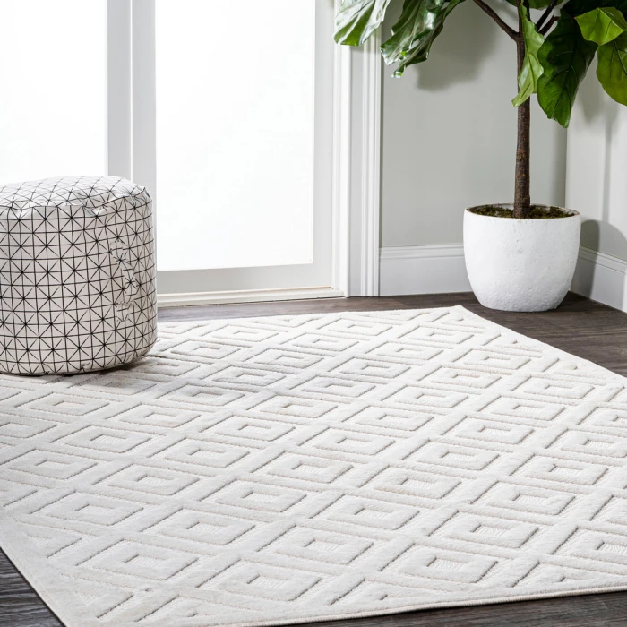 Portmany Neutral Diamond Trellis Ivory 8 ft. x 10 ft. Indoor/Outdoor Area Rug